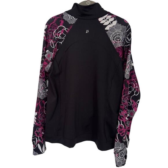 Skirt Sports 1/4 Zip Active Stretch Fit Jacket Sz L Black Multi Floral Pockets - Picture 3 of 8
